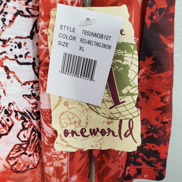 One World Snowflake Red & White NWT Embellishment V Neck Top Tunic XL - Picture 5 of 11